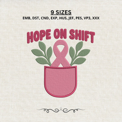 Hope On Shift Breast Cancer Nurse Embroidery Design – Pink Ribbon Pocket Medical Awareness Machine Embroidery File Embroidery/Applique DESIGNS PatternFeed8 