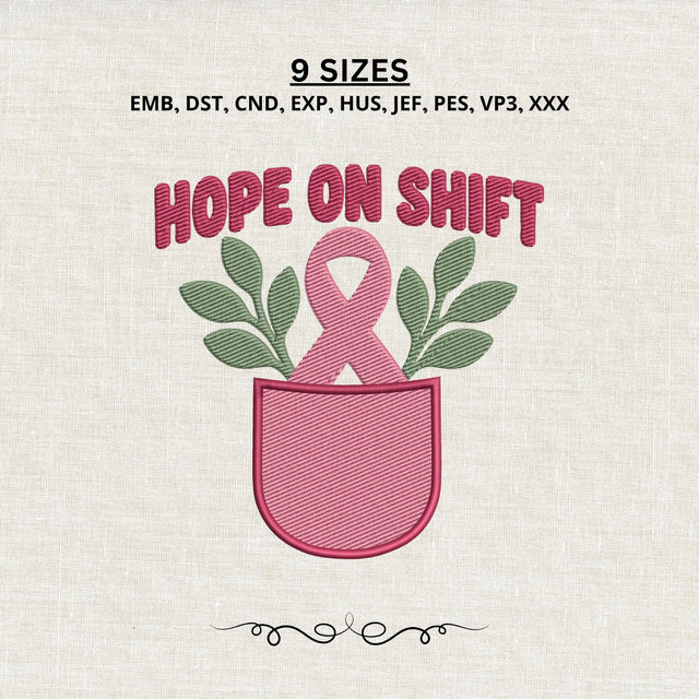 Hope On Shift Breast Cancer Nurse Embroidery Design – Pink Ribbon Pocket Medical Awareness Machine Embroidery File Embroidery/Applique DESIGNS PatternFeed8 
