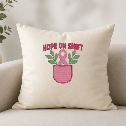 Hope On Shift Breast Cancer Nurse Embroidery Design – Pink Ribbon Pocket Medical Awareness Machine Embroidery File Embroidery/Applique DESIGNS PatternFeed8 
