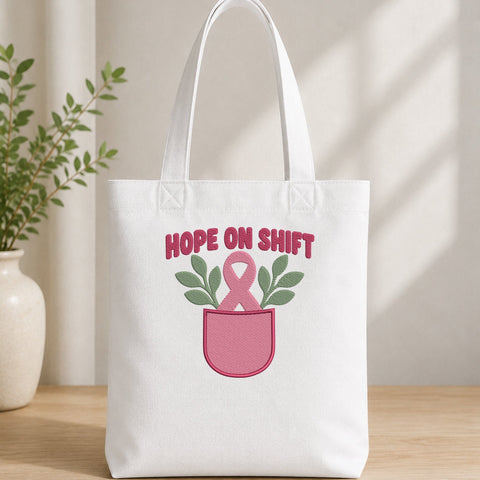 Hope On Shift Breast Cancer Nurse Embroidery Design – Pink Ribbon Pocket Medical Awareness Machine Embroidery File Embroidery/Applique DESIGNS PatternFeed8 
