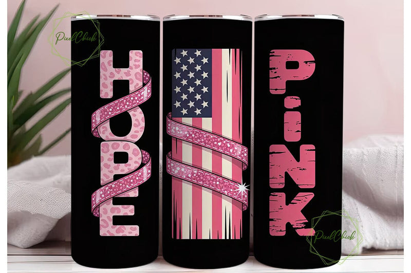 Hope & Pink Ribbon Tumbler Wrap Sublimation PixelChick 