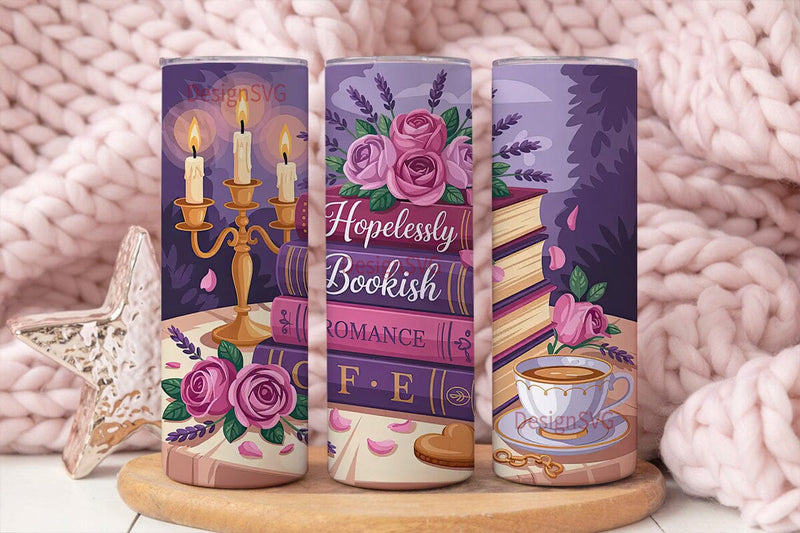 Hopelessly Bookish 20oz Tumbler Wrap Sublimation DesignSVG 