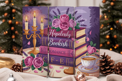 Hopelessly Bookish 20oz Tumbler Wrap Sublimation DesignSVG 