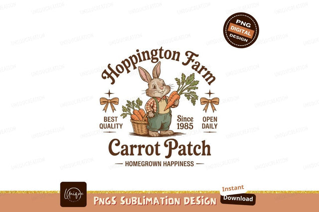 Hoppington Farm Rabbit Carrot Patch Illustration Sublimation Designangry 