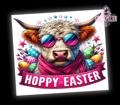 Hoppy Easter 20oz Tumbler Wrap Sublimation Design, Straight Tapered Tumbler Wrap, Easter Highland Cow Tumbler Png, Instant Digital Download Sublimation SvggirlplusArt 