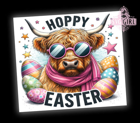 Hoppy Easter 20oz Tumbler Wrap Sublimation Design, Straight Tapered Tumbler Wrap, Easter Highland Cow Tumbler Png, Instant Digital Download Sublimation SvggirlplusArt 