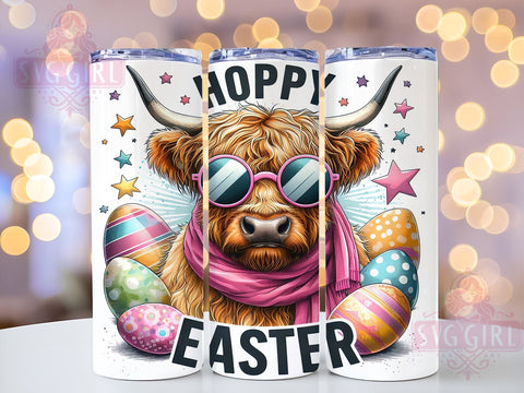 Hoppy Easter 20oz Tumbler Wrap Sublimation Design, Straight Tapered Tumbler Wrap, Easter Highland Cow Tumbler Png, Instant Digital Download Sublimation SvggirlplusArt 