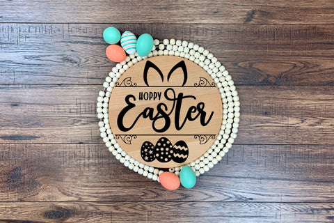 Hoppy Easter Farmhouse Round Sign SVG SVG CraftLabSVG 