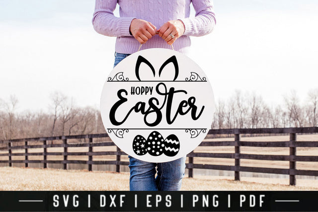Hoppy Easter Farmhouse Round Sign SVG SVG CraftLabSVG 