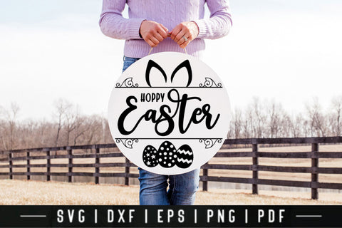 Hoppy Easter Farmhouse Round Sign SVG SVG CraftLabSVG 