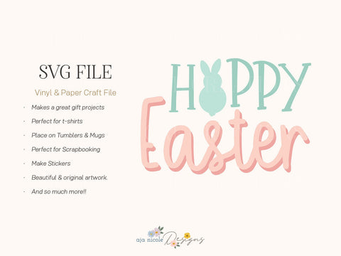 Hoppy Easter SVG – Cute Bunny Easter Cut File for DIY Crafts SVG Aja Nicole Designs 