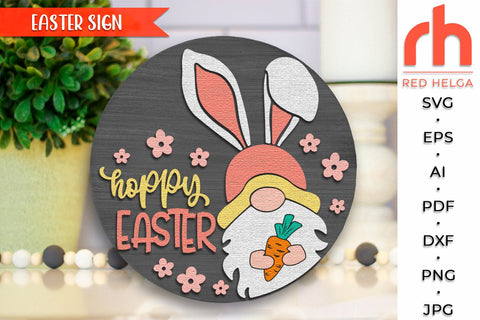 Hoppy Easter SVG, Layered Door Sign Cut File, Gnome Carrot SVG RedHelgaArt 
