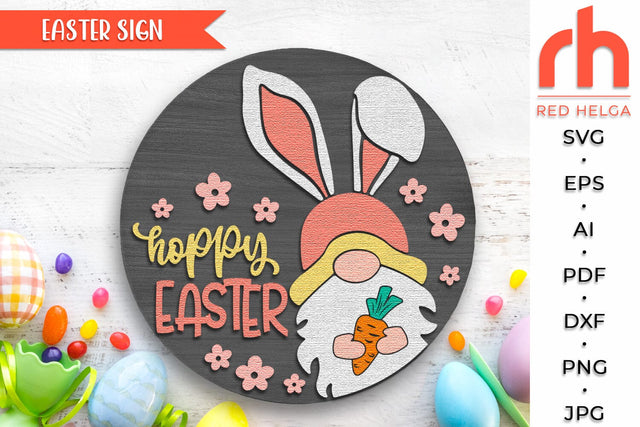Hoppy Easter SVG, Layered Door Sign Cut File, Gnome Carrot SVG RedHelgaArt 