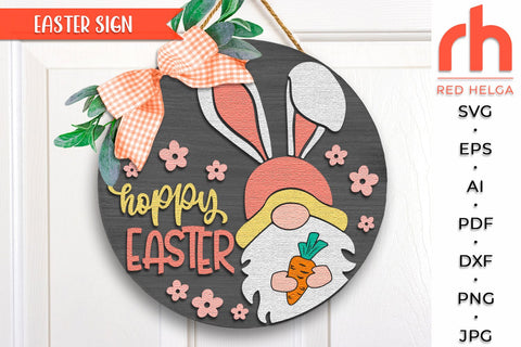Hoppy Easter SVG, Layered Door Sign Cut File, Gnome Carrot SVG RedHelgaArt 