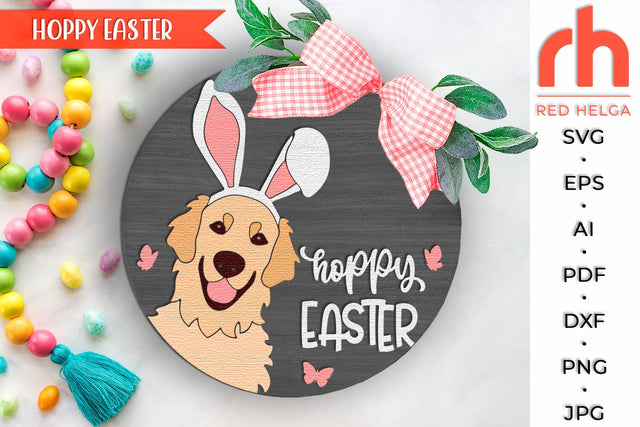 Hoppy Easter SVG, Layered Spring Door Sign Cut File SVG RedHelgaArt 