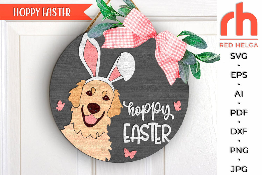 Hoppy Easter SVG, Layered Spring Door Sign Cut File - So Fontsy