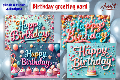Horizontal Birthday card printable, Happy birthday lettering Sublimation Angelina Semenova 