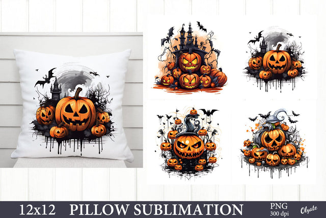 Horrible Pumpkins Pillow Sublimation. Halloween Pillow PNG Sublimation Olga Terlyanskaya 