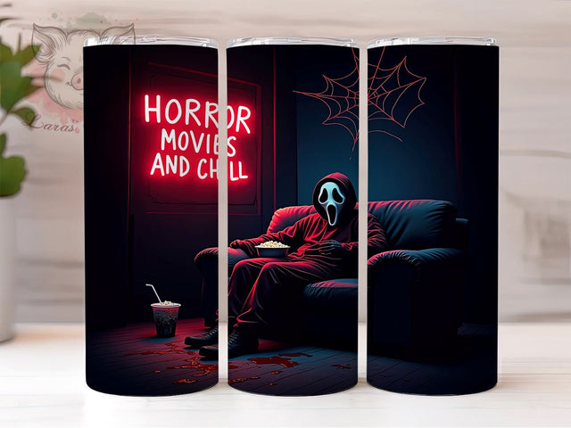 Horror Movies and Chill 20 oz Skinny Tumbler Sublimation Design, Straight & Tapered Tumbler Png, Halloween Scary Movies Tumbler Png, Digital Download PNG Sublimation Lara' s Designs 