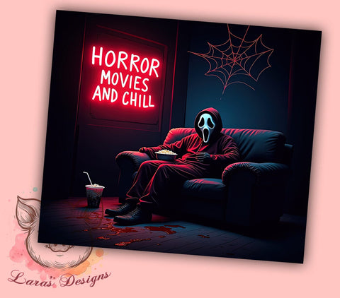 Horror Movies and Chill 20 oz Skinny Tumbler Sublimation Design, Straight & Tapered Tumbler Png, Halloween Scary Movies Tumbler Png, Digital Download PNG Sublimation Lara' s Designs 