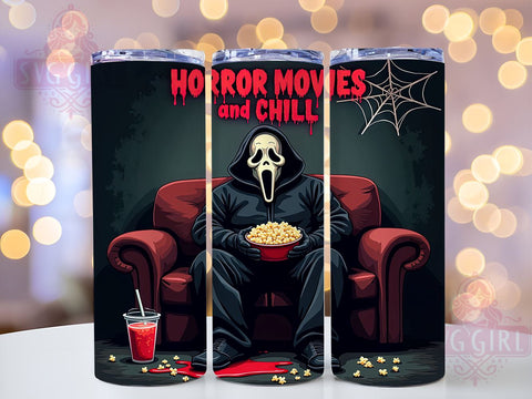 Horror Movies and Chill 20oz Tumbler Wrap Sublimation Design, Straight Tapered Tumbler Wrap, Halloween Scary Movies Tumbler Png, Instant Digital Download Sublimation SvggirlplusArt 