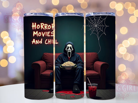 Horror Movies and Chill 20oz Tumbler Wrap Sublimation Design, Straight Tapered Tumbler Wrap, Halloween Scary Movies Tumbler Png, Instant Digital Download Sublimation SvggirlplusArt 