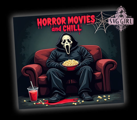 Horror Movies and Chill 20oz Tumbler Wrap Sublimation Design, Straight Tapered Tumbler Wrap, Halloween Scary Movies Tumbler Png, Instant Digital Download Sublimation SvggirlplusArt 