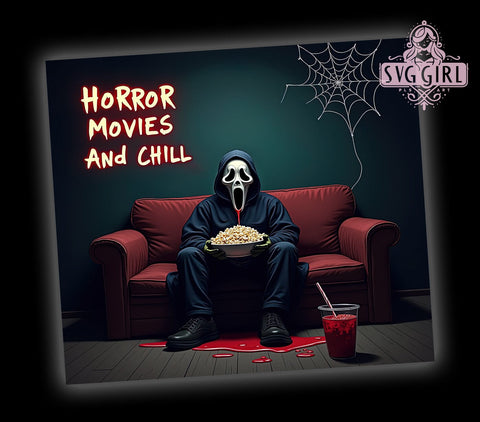 Horror Movies and Chill 20oz Tumbler Wrap Sublimation Design, Straight Tapered Tumbler Wrap, Halloween Scary Movies Tumbler Png, Instant Digital Download Sublimation SvggirlplusArt 