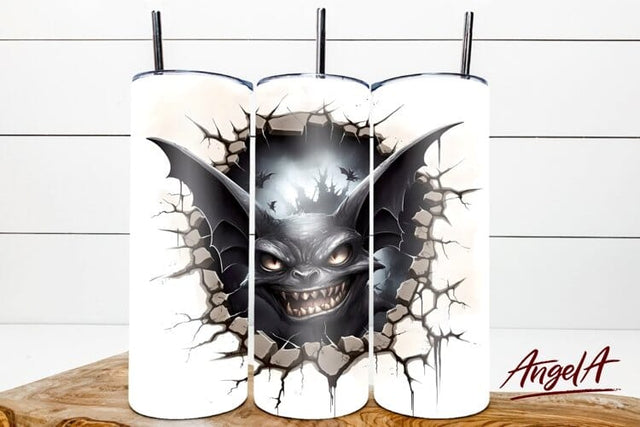 Horror tumbler wrap 20 oz design / halloween bat face PNG Sublimation Angelina Semenova 