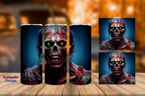 Horror Zombie Tumbler Wrap 20 oz | Halloween 20 oz Skinny Tumbler Wrap Sublimation Zombie Design Sublimation Sublimatiz Designs 