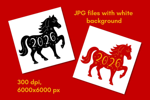 Horse 2026 New Year Symbol | Red and Gold, Black SVG PNG Print | Lunar New Year Art Digital Download | Sublimation, Greeting Card Vector SVG AnnaViolet_store 