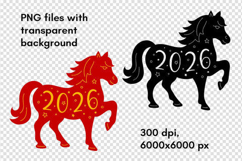 Horse 2026 New Year Symbol | Red and Gold, Black SVG PNG Print | Lunar New Year Art Digital Download | Sublimation, Greeting Card Vector SVG AnnaViolet_store 