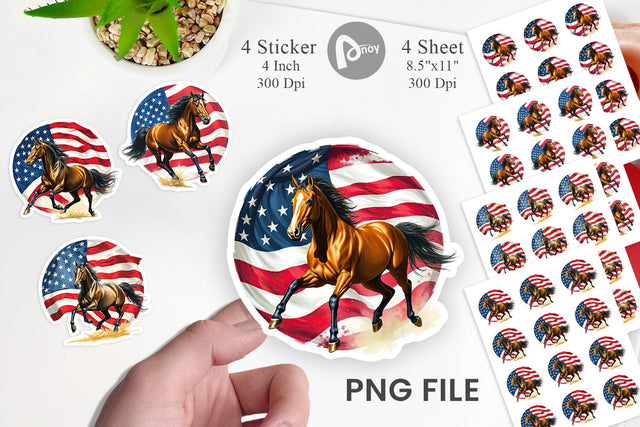 Horse 4th of July Sticker Sublimation artnoy 
