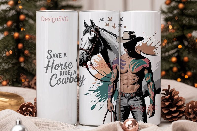 Horse and Cowboy 20oz Tumbler Wrap Sublimation DesignSVG 