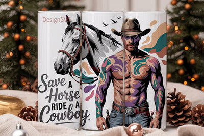 Horse and Cowboy 20oz Tumbler Wrap Sublimation DesignSVG 