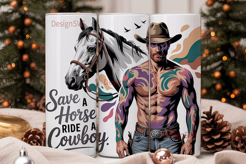Horse and Cowboy 20oz Tumbler Wrap Sublimation DesignSVG 