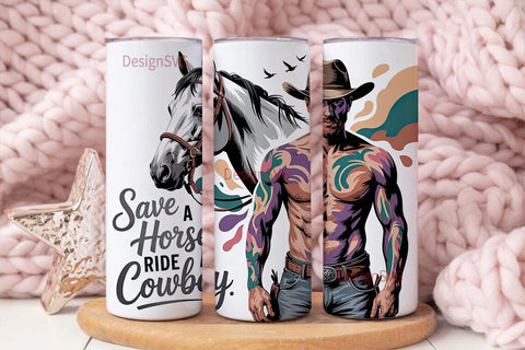 Horse and Cowboy 20oz Tumbler Wrap Sublimation DesignSVG 