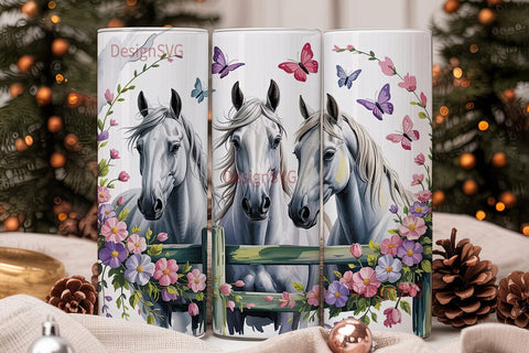 Horse and Flowers 20oz Tumbler Wrap Sublimation DesignSVG 