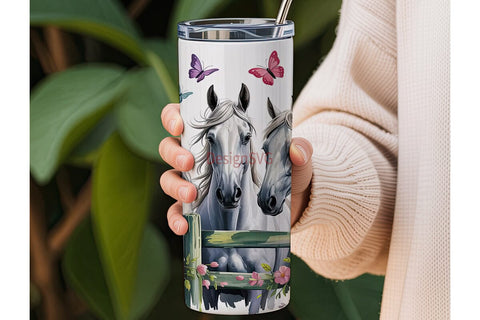 Horse and Flowers 20oz Tumbler Wrap Sublimation DesignSVG 