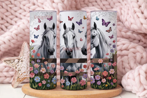 Horse and Flowers 20oz Tumbler Wrap Sublimation DesignSVG 
