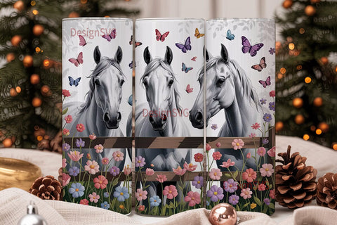 Horse and Flowers 20oz Tumbler Wrap Sublimation DesignSVG 