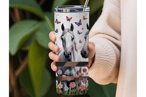 Horse and Flowers 20oz Tumbler Wrap Sublimation DesignSVG 