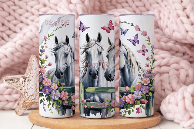 Horse and Flowers 20oz Tumbler Wrap Sublimation DesignSVG 