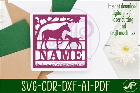 Horse and foal square name wall art sign, SVG file SVG APInspireddesigns 