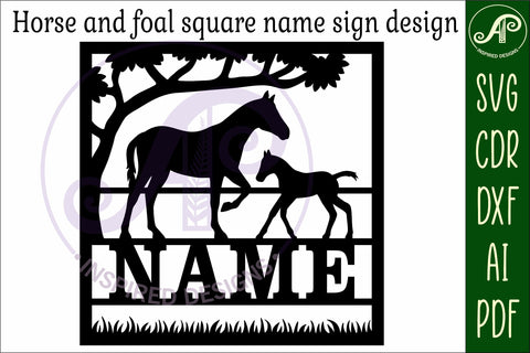 Horse and foal square name wall art sign, SVG file SVG APInspireddesigns 