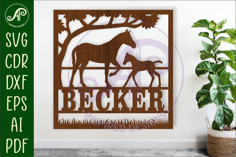 Horse and foal square name wall art sign, SVG file SVG APInspireddesigns 