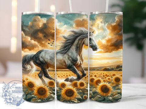 Horse and Sunflower Lover 20oz Skinny Tumbler PNG, Horse Tumbler Sublimation Wrap, Straight & Tapered Tumbler Wrap, Instant Digital Download Sublimation ToriDesigns 