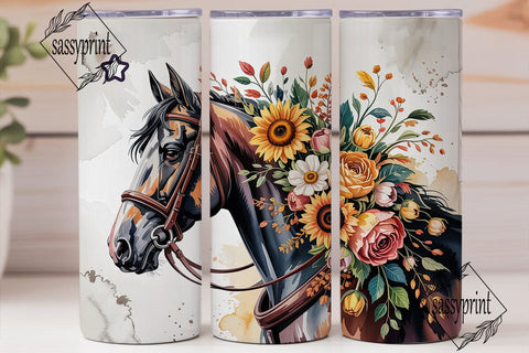 Horse & Autumn Floral 20oz Tumbler Wrap Sublimation sassyprint 
