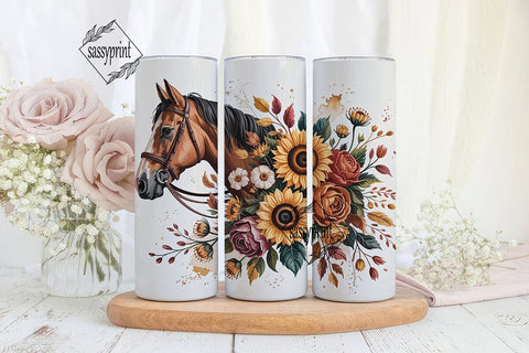 Horse & Autumn Floral 20oz Tumbler Wrap Sublimation sassyprint 