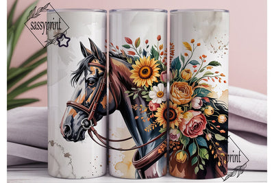 Horse & Autumn Floral 20oz Tumbler Wrap Sublimation sassyprint 